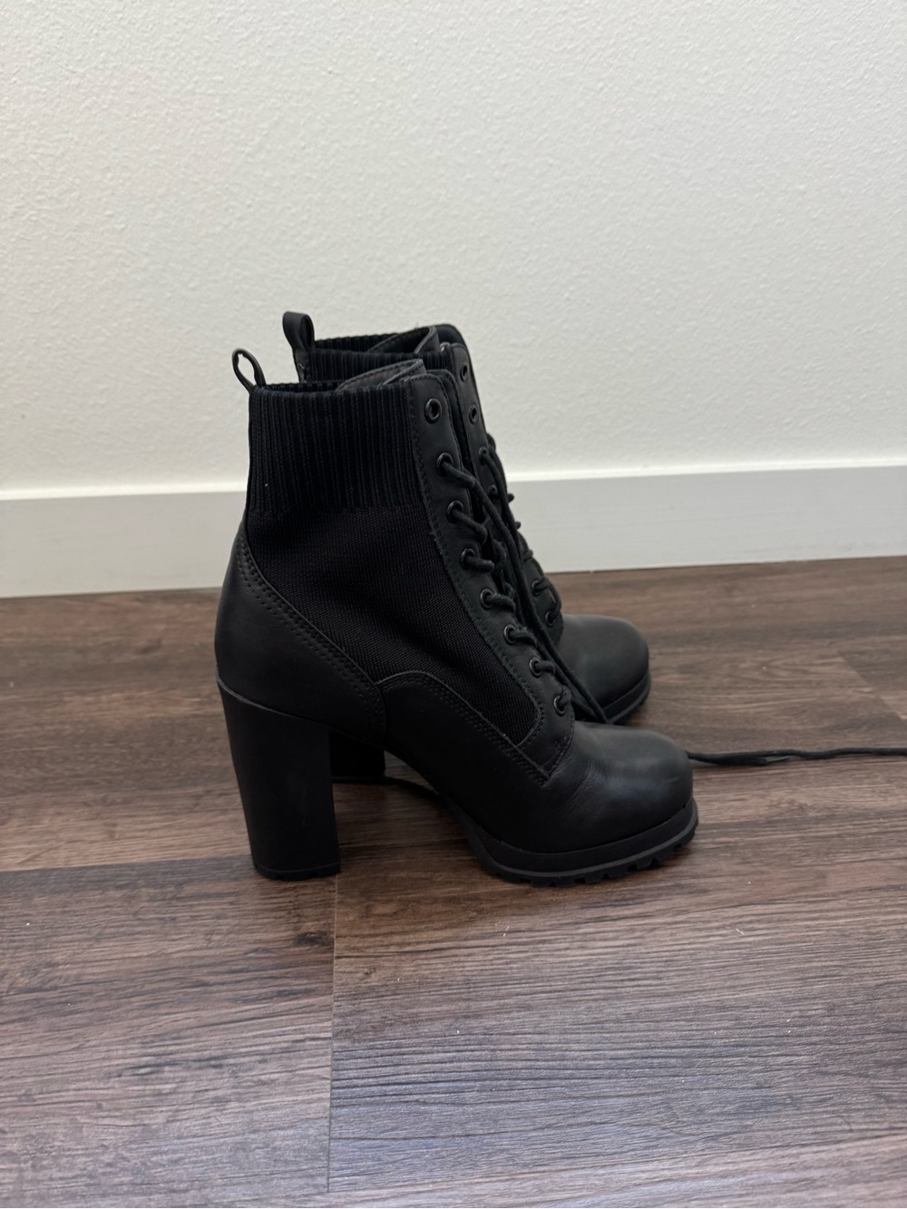 ALDO Black Lace-Up Block Heel Ankle Boots